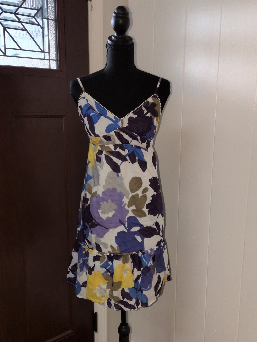 "American Eagle" Floral Spaghetti-Strap Sundress in Blue, Purple & Yellow Size 8